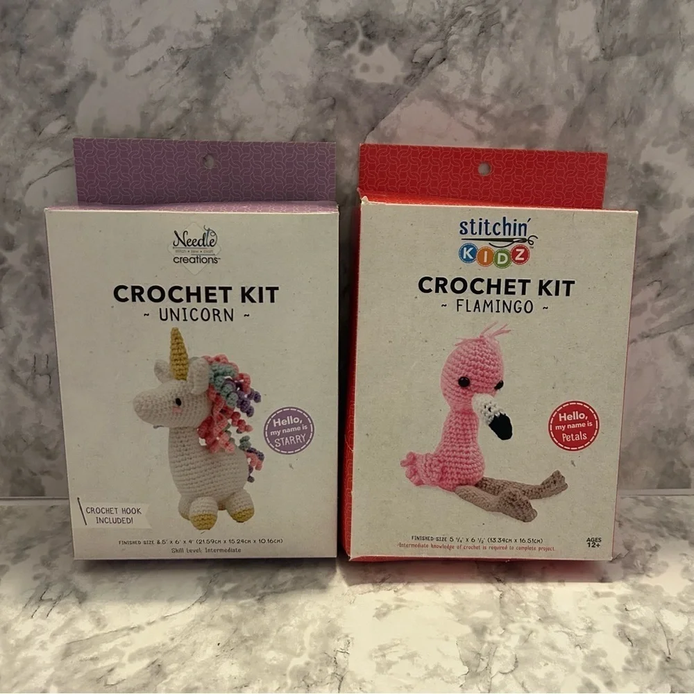 New!! Set of 2 Needle Creations Crochet Sets- Unicorn and Flamingo